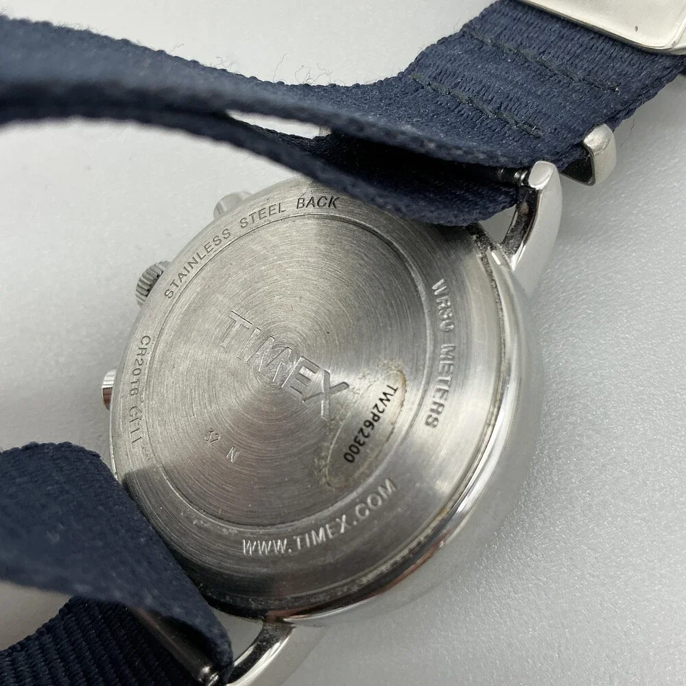 Timex Indiglo Chronograph Mens Watch 40mm Blue Dial Blue Date New Battery